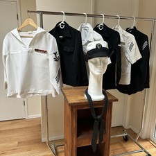 90s US Navy Womens Dress White Jumper Hat Neckerchief Insignia Grouping Lot 8Pc picture