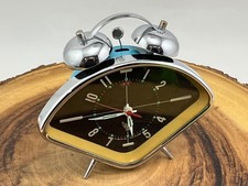 Vtg White Dove Alarm Clock Retro Chrome and Turquoise Color Works picture