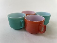 Set of 4 Hazel Atlas Moderntone Platonite Childrens Cups Cream & Sugar picture