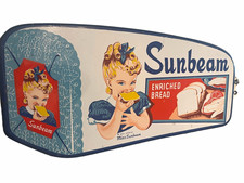 Sunbeam Vintage Enriched Bread Advertising Sign Bakery & Baking White Blue Red picture