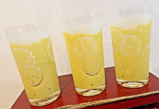 VTG Set (3) Fred Press Lemon Fizz Highball Glasses MCM Barware  5.5