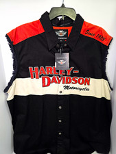 Harley-Davidson Since 1903 Sleeveless Snap Front Vest Black/Orange 2XL picture