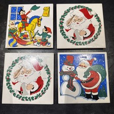 Set Of 4 Vintage Christmas Trivets Hotplates Santa Snowman Elves 1981 Taiwan picture