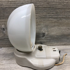 Vintage Art Deco White Porcelain Wall Sconce Light w/Milk Glass Shade & Outlet picture
