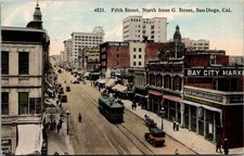 c1915 Fifth St North From G St San Diego California CA Trolley Oxford Postcard picture