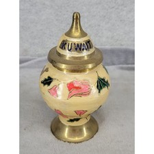 Vintage Kuwait Brass Hand Painted Floral Camel Souvenir Decorative Jar 5.25