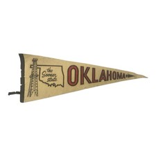 Vintage Oklahoma Sooner State Felt Pennant Oil Derrick Arrowhead Souvenir 1950s picture