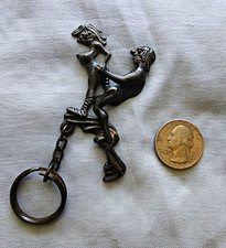 Vintage XXX Metal Novelty Pinup Couple Keychain Keyring picture