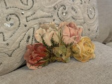 Antique 1890s Ernest Nister Moss Roses Die Cut Fan Booklet Doll Size picture