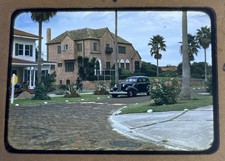 Vtg 1940s Kodachrome Slide Daytona Beach FL Mansion Palms 1930s Car Brick Drive picture