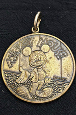 VTG 1980 Disney Mickey Mouse Brass Coin Medallion Pendant Raised Embossed P1 picture
