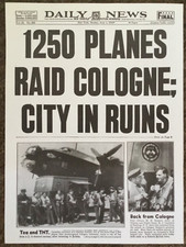 WW2 1942 NEWSPAPER/POSTER 1 PAGE(2 SIDED)1250 PLANES RAID COLOGNE, CITY IN RUINS picture