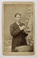 Unique Antique CDV Photo Victorian Handsome Musician Man Cornet Johnson Albion picture