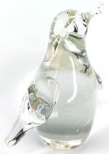 Vintage 1960s Hand Blown Clear Art Glass Penguin Paperweight picture