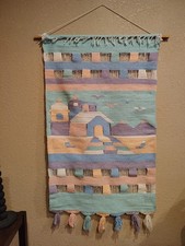 Vintage Woven Mexican Village Scene Tapestry/Wall Hanging picture