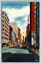 Canada, Toronto, Bay Street, Old Taxi, Cars, People, Vintage Postcard picture
