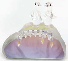Vintage 1990s Mirrored Iceberg Crystal Penguin Paperweight picture