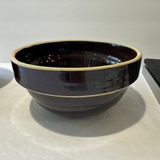 Vintage USA 7 IN Brown Glazed Stoneware Mixing Bowl Dark Brown picture