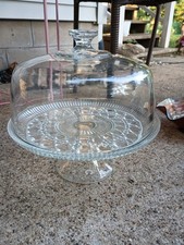 Vintage Anchor Hocking Wexford Clear Glass Pedestal Cake Stand Dome Cloche Lid  picture