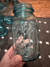 Set of 10 Vintage Ball Aqua Blue Glass Wide Mouth Mason Jars (Quart) picture