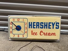 RARE 1960’s HERSHEY’S ICE CREAM DEALER SHOWROOM GARAGE ILLUMINATED SIGN CLOCK picture