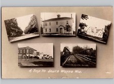 c1909 Multiview Main St Bridge & School South Wayne Wisconsin WI RPPC Postcard picture