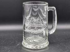 Vintage Etched Glass Clipper Ship Handled Mug picture