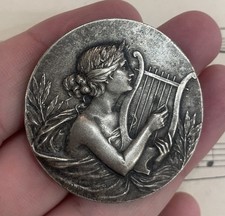Large Antique French Bronze Music St Cecilia Medal Signed Mattei c1932 picture