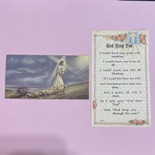 • GOD KEEP YOU 1947 Holy Devotional Prayer Poem JESUS CHRIST SHEPHERD 1934 Card picture