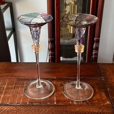 PartyLite Calypso Mosaic Set of 2 Stained Glass Taper Candle Stick Holders 9.5
