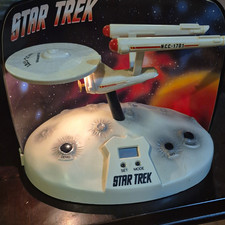 Star Trek USS Enterprise NCC-1701 Space Ship Talking Alarm Clock w/ Crater Base picture