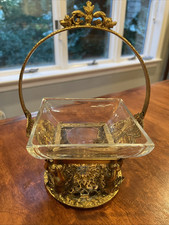 Vintage Hollywood Regency Ormolu Cherub Basket Candy Dish Angel Gold Filigree picture
