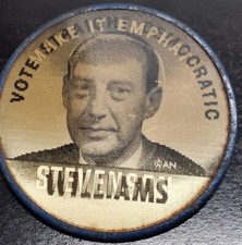 Make It Emphatic Vote Straight Democratic Stevenson Williams campaign button picture
