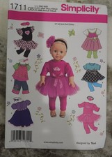 Simplicity 18 in Doll Clothes Sewing Pattern Lot 1711 & 2302 picture