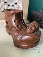 Vintage Hand Carved Wooden Shoe Boot With Mouse Folk Art Sculpture Decorative picture