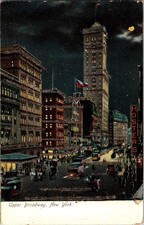 Postcard Upper Broadway New York Illuminated Night Scene Glitter 96.-28 picture