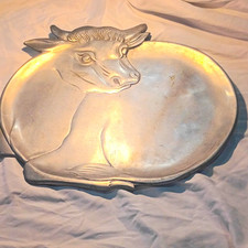 Vintage 1981 La Cuisine Cast Aluminum Cow Serving Tray Platter Farmhouse Decor picture