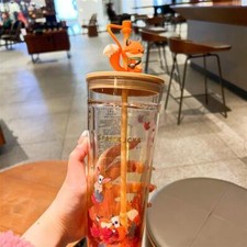 Starbucks Autumn Fox Maple Leaf Cup Tumbler Straw Dust Stopper Double Glass Set picture