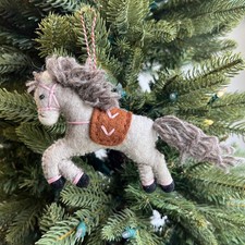 Prancing Pony Christmas Ornament Felt Wool Horse Handmade Holiday Tree Decor picture