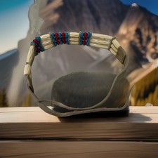 Vintage 1980s Tribal Style Warrior Choker Genuine Buffalo Bone Leather Necklace picture