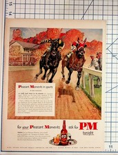 1951 PM Blended Whiskey Vintage Print Ad Seabiscuit vs War Admiral Horse Racing picture