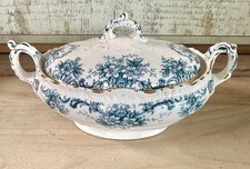 Antique Kendal Teal Blue Transferware Lidded Tureen, Keeling & Co,England, Mint  picture
