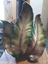 RARE Vintage Lane & Co. Ceramic Tropical Green And Pink Leaves TV Lamp 1958 picture