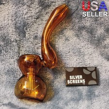 Small Elegant Amber Red Water Pipe Tobacco Smoking Herb Glass Travel Size picture