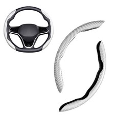 White Universal Segmented Anti-slip Carbon Fiber Hard Car Steering Wheel Cover A picture