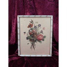 Vintage Framed Botanical Print – Romantic Floral Bouquet Bamboo Style Frame picture