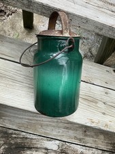 EARLY SHAMROCK GREEN MILK/CREAM CAN 19th 20th GRANITEWARE ENAMELWARE VERY RARE picture
