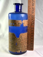 1880S LARGE COBALT EMBOSSED CHEMIST BOTTLE PAPER LABEL PA DANIEL S. DINGLER SON picture