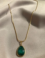Pear-Cut Lab-Created Teardrop Emerald Chain Necklace 14K Yellow Gold Plated Gift picture
