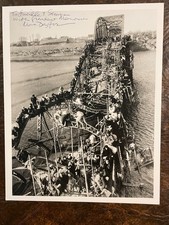 Flight of Refugees Across Wrecked Bridge in Korea - Max Desfor SIGNED Photo picture